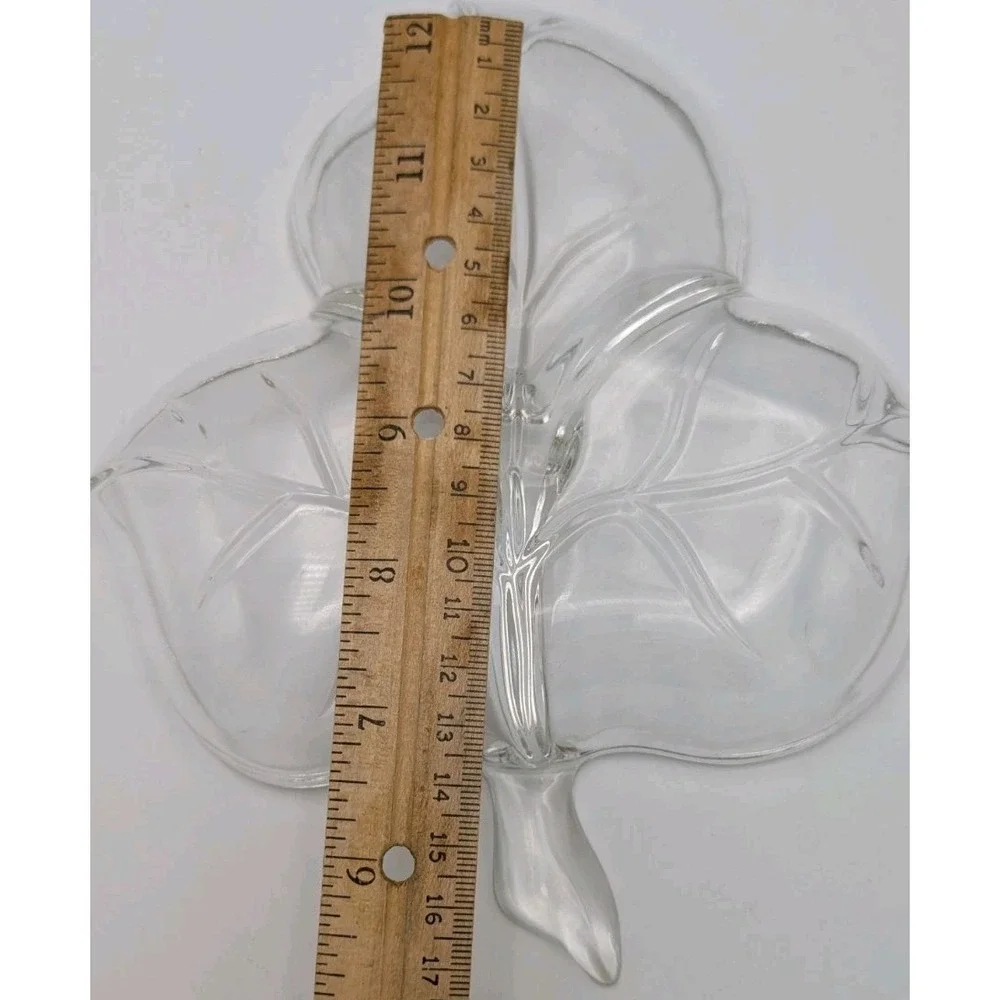 Vintage Hazel Atlas Clear Glass Leaf 3‎ Part Divided Dish 7